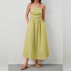 Women Striped Strapless Casual Sleeveless Flowy Tube Long Dress with Pocket